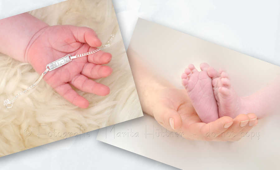 Hände und Füße eines neugeborenen Babys