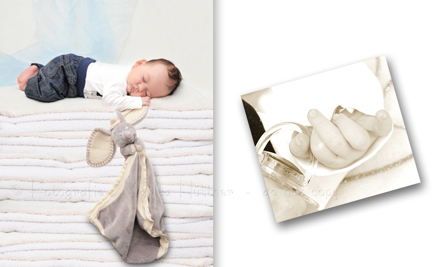 Baby Junge liegt schlafend auf einem Stapel Handtücher