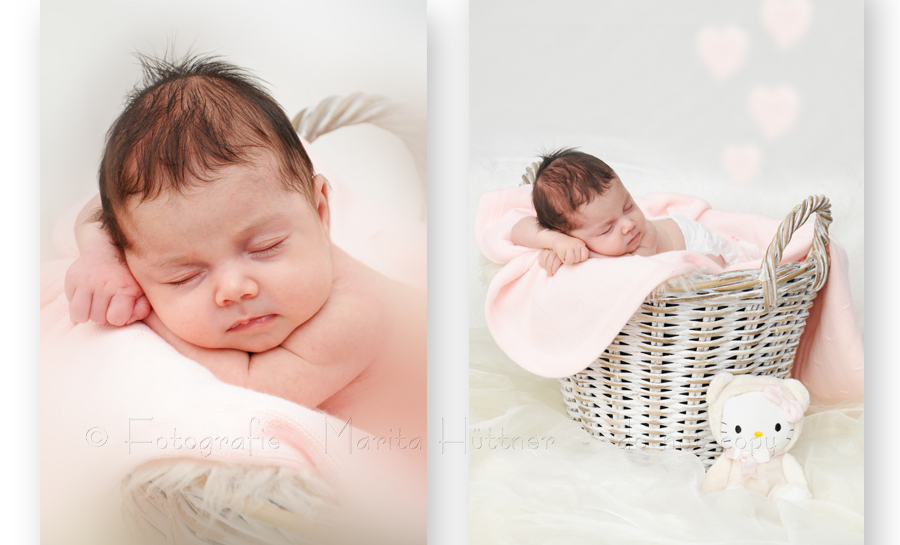 Babyfoto, Babyfotografie Heilbronn, Babyfotografin Marita Hüttner, Baby in einem Körbchen